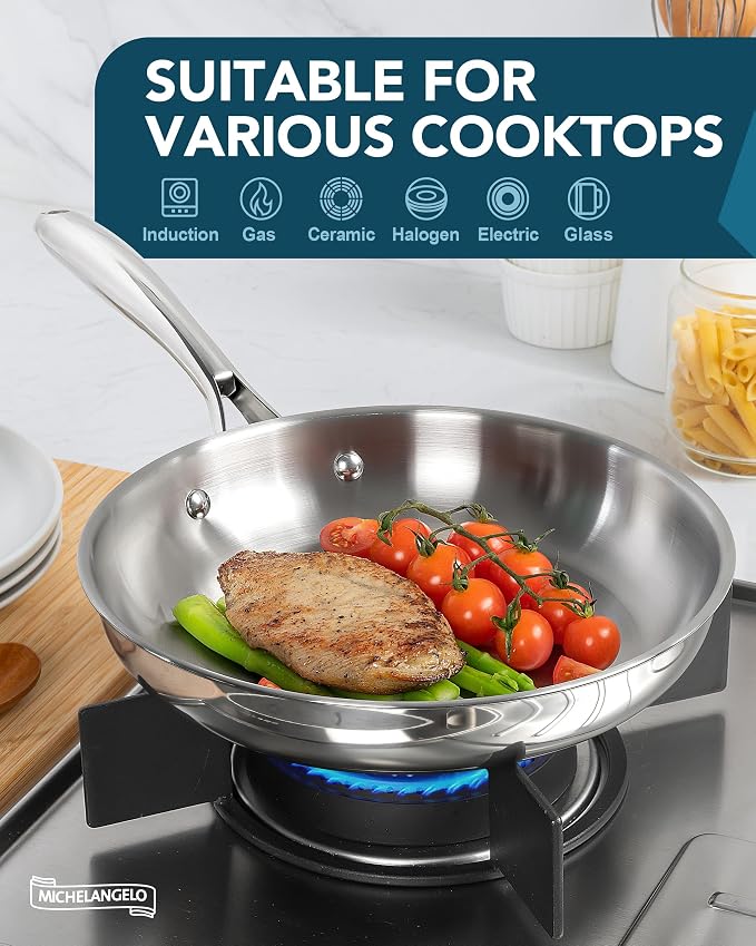 MICHELANGELO 18/10 Stainless Steel Frying Pan Set, Triply Base Stainless Steel - Image 4