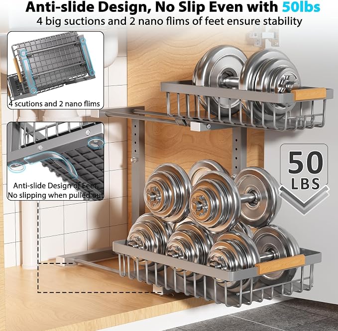 Liuoud Under Sink Organizer 2 Pack, 2 Tier Slide Out Large Capacity Height - Image 3