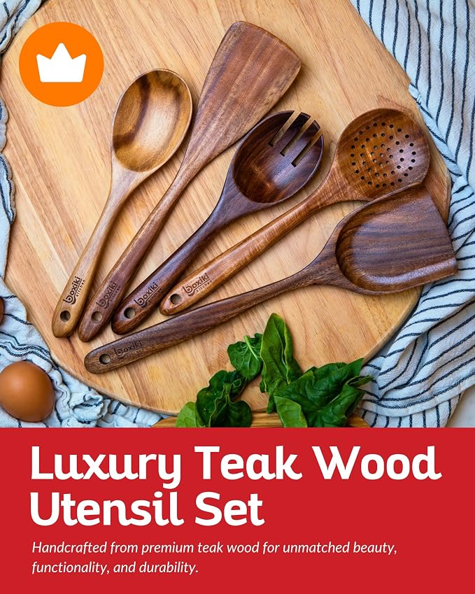 Boxiki Kitchen Luxury Teak Wood Utensil Set - Image 2