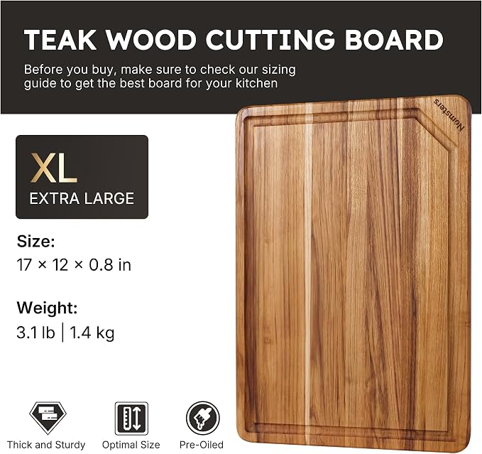 17'' Teak Wood Cutting Board for Kitchen Non Slip Charcuterie Board Serving - Image 2