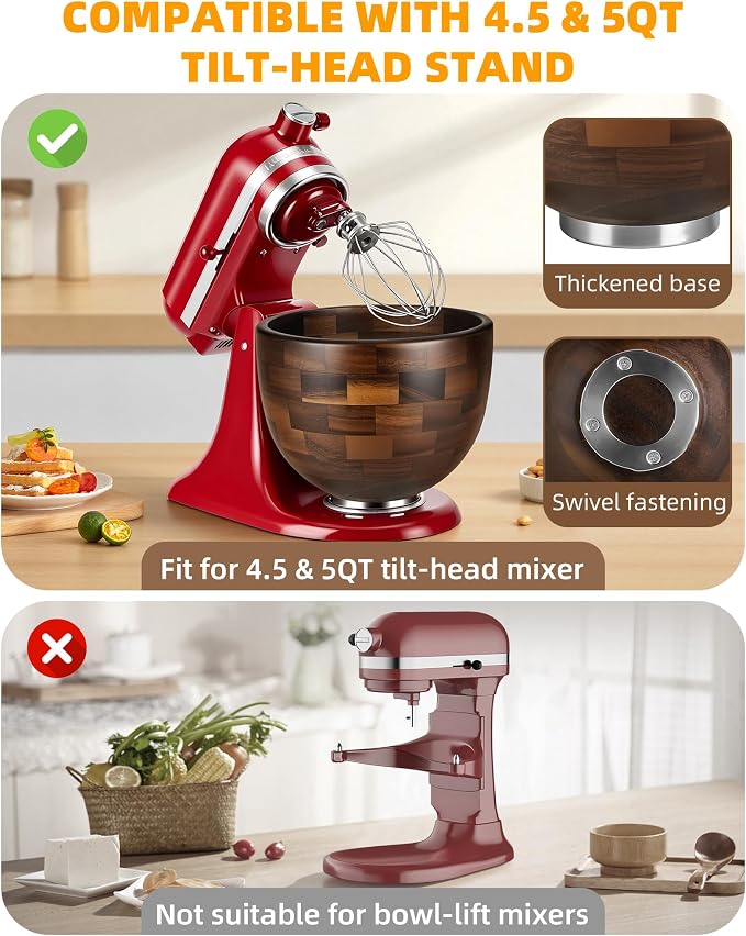 Premium Walnut Wood Mixing Bowl, Compatible - Image 3