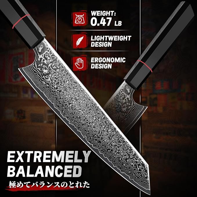 TIVOLI Damascus Japanese Kiritsuke Knife 8 inch, Hand Forged 67 Layers Damascus - Image 6