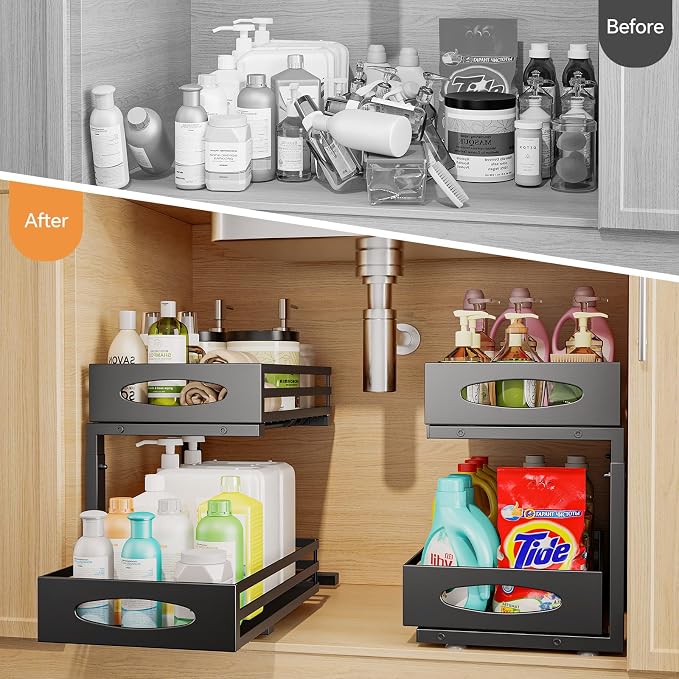 mixeshop Under Sink Organizer, 2 Tier Under Sink Organizers and Storage - Image 3