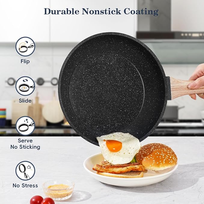 SODAY 12 Pcs Pots and Pans Set Non Stick, Cookware Sets Black Granite Induction - Image 5
