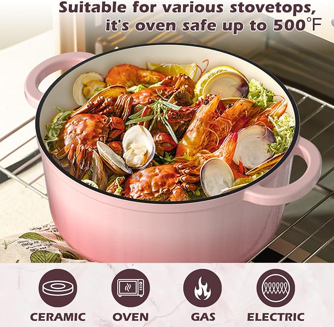 Umite Chef Enameled Cast Iron Dutch Oven-7QT Pot - Image 4