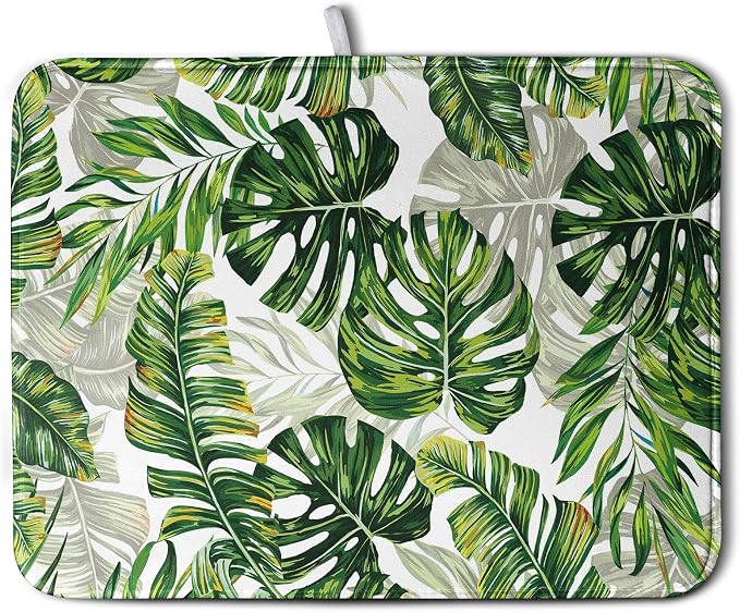 Tropical Palm Leaves Dish Drying Mat by Kwlegh