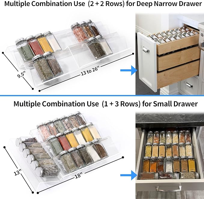 MIUKAA Clear Acrylic Spice Drawer Organizer, 4 Tier- 2 Set Expandable From 13" - Image 5