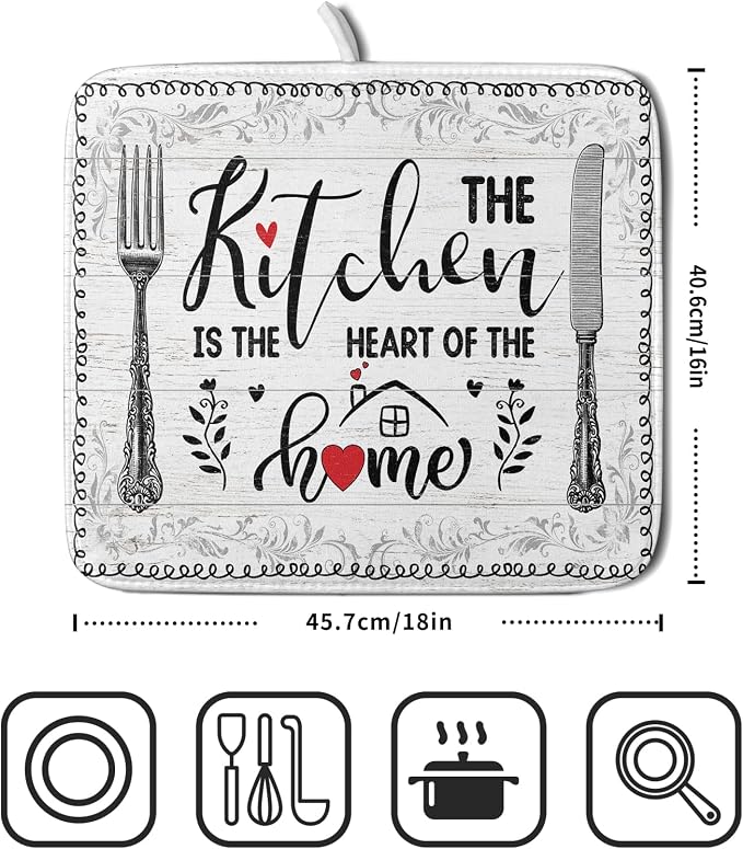 White Kitchen Dish Drying Mat 16x18 Inch Knife Fork Dish Drainer Rack Mats - Image 2