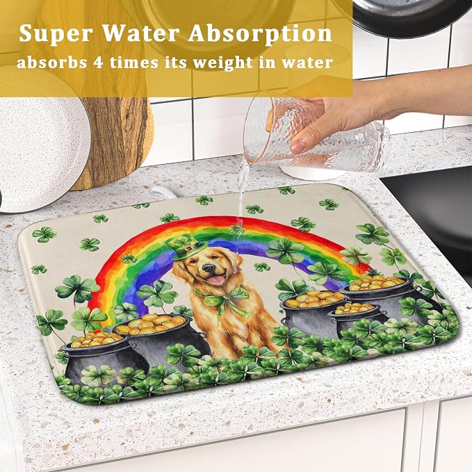 St Patricks Day Drying Mat Samll Lucky Clovers Green Kitchen Decor Counter Mats - Image 7