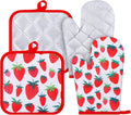 4 Pcs Oven Mitts and Pot Holders Cute Strawberry Oven Gloves and Pot Holders by Unknown