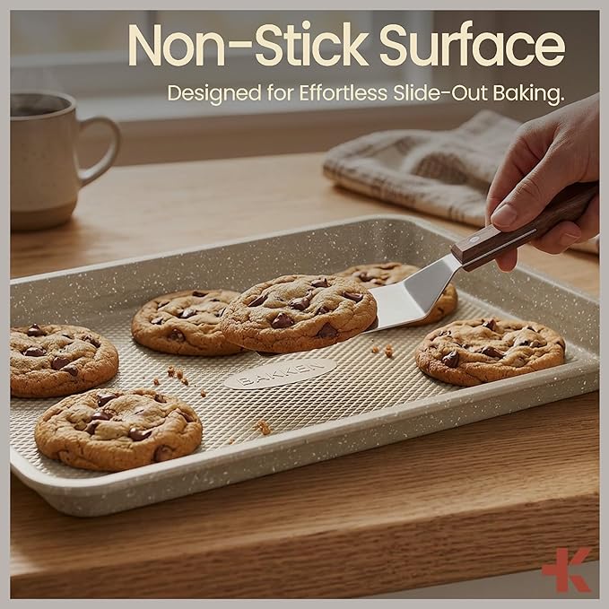 Diamond Bottom Cookie Sheet Set of 2, Nonstick White Marble Carbon Steel Baking - Image 5
