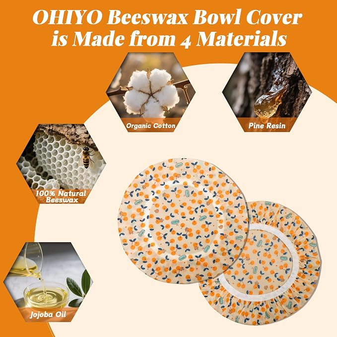 OHIYO Reusable Beeswax Bowl Covers, Elastic Cotton Cloth Sourdough Bread Cover - Image 4