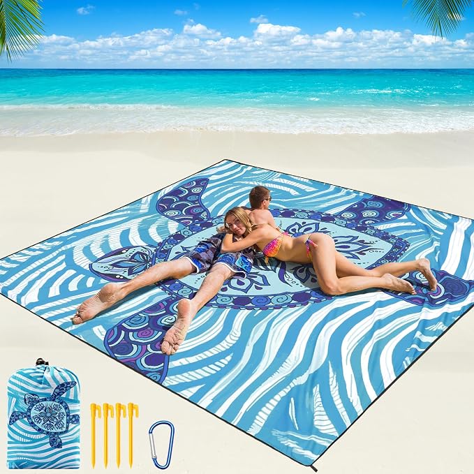 WIWIGO Beach Blanket Waterproof Sandproof Beach Mat 79" X 83"/10'x9'for 2-8 by WIWIGO