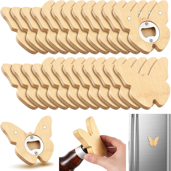 Vesici 24 Pcs Magnetic Bottle Opener 2.5in DIY Bamboo Butterfly Shape Beer by Vesici