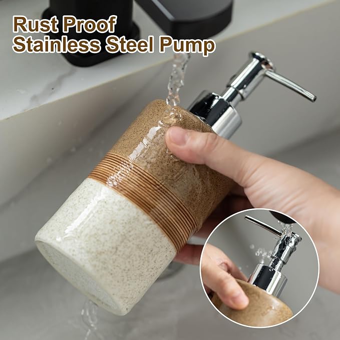 Ceramic Soap Dispenser Set for Hand Soap, Dish Soap, Conditioner, Includes - Image 4