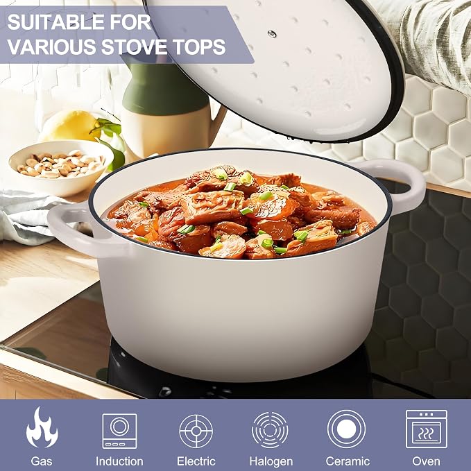 TeamFar Dutch Oven, 6QT Enameled Cast Iron Dutch Oven Cooking Pot - Image 5