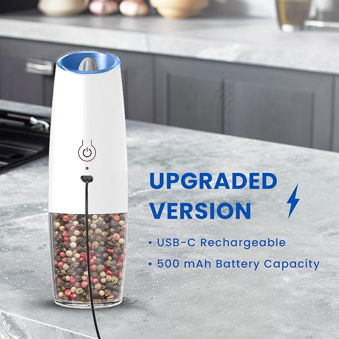 UNNEES Rechargeable Electric Salt and Pepper Grinder set of 2, gravity electric - Image 2