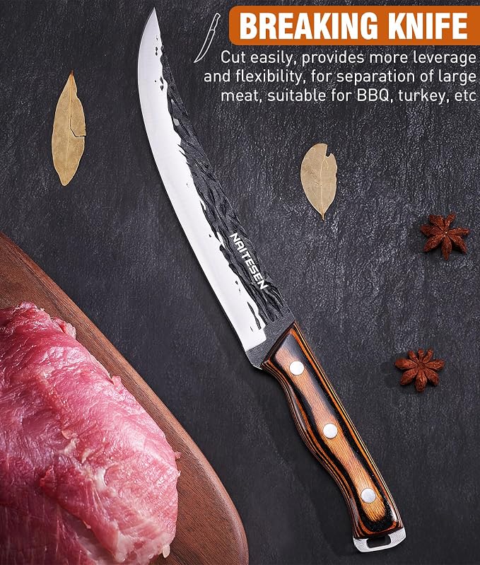 Naitesen 4PCS Hand Forged Butcher Knife and Kitchen Knife 2 in 1 Set, Heavy - Image 3