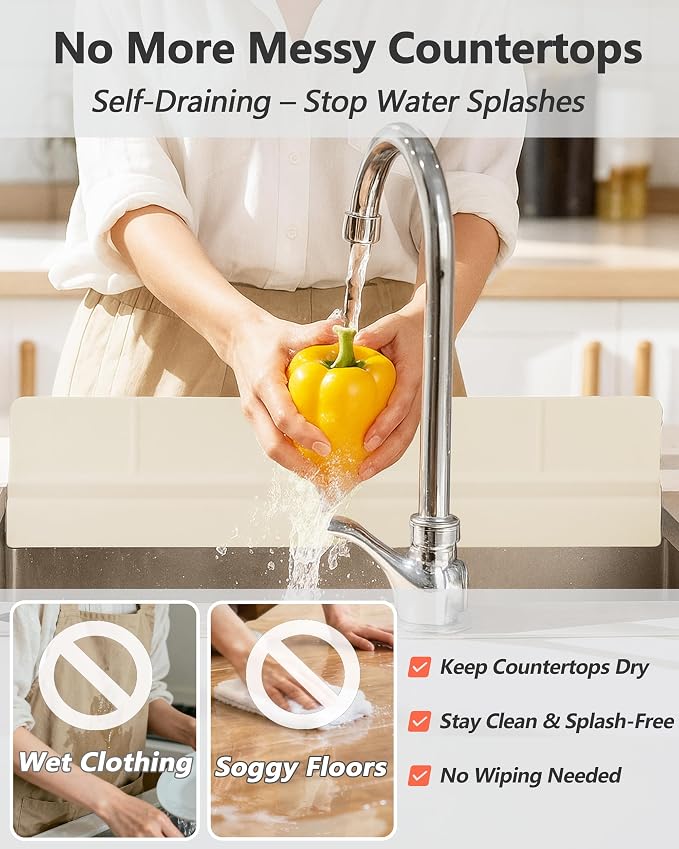 Kitchen Sink Splash Guard 30" 18" 23" Self-Draining Silicone Water Guard - Image 2