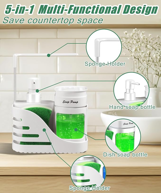 Kitchen Soap Dispenser Set, 4-in-1 Dual Hand and Dish Soap Dispenser - Image 5