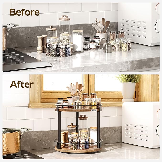 YATINEY Lazy Susan Organizer, Rotating Spice Rack, 2 Tier Spice Turntable - Image 4