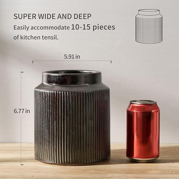 JIEMEI HOME Kitchen Utensil Holder, 6.77" Ceramic Farmhouse Stable Utensil Crock - Image 2