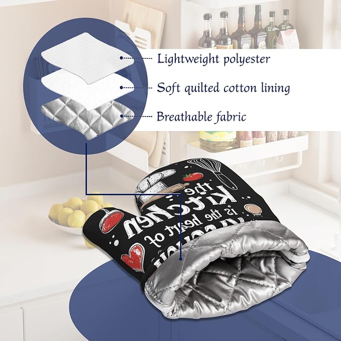 Funny Oven Mitts and Pot Holders Sets of 4 The Kitchen is The Heart of The Home - Image 5