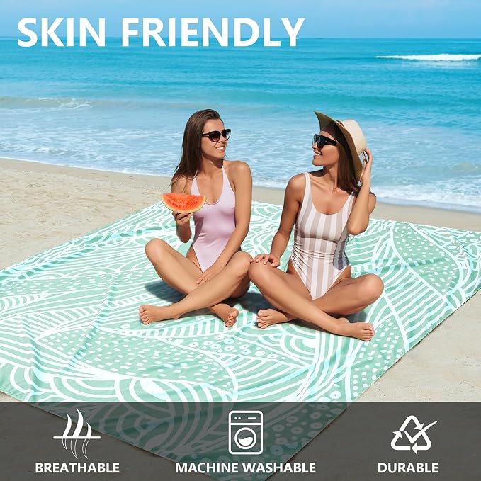 WIWIGO Beach Blanket Waterproof Sandproof Beach Mat 79" X 83"/10'x9'for 2-8 - Image 3