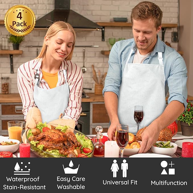 4 Packs Chef Apron, Waterproof Apron, Adjustable Aprons - Image 2