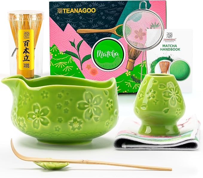 TEANAGOO 7-PCS Green Matcha Whisk Set, Complete Ceremony Start Kit, Ceramic by TEANAGOO