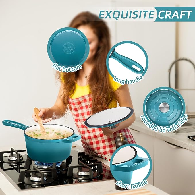HaSteeL 3 QT Cast Iron Saucepan, Enamel dutch oven - Image 4