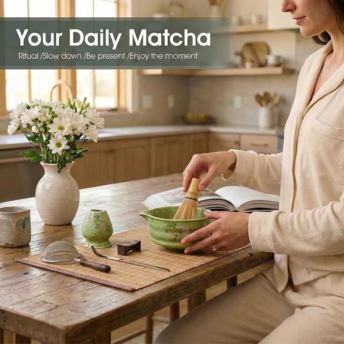7-Piece Matcha Set with Ceramic Matcha Bowl, Bamboo Whisk & Holder, Tea Scoop & - Image 4