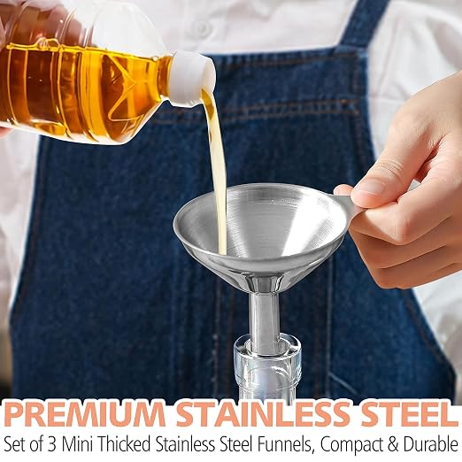 Anaeat Stainless Steel Mini Kitchen Funnel Set, 3 Pack Durable Metal Filling - Image 2