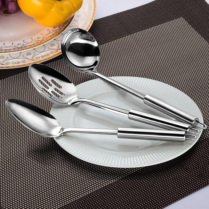 Pleafind Serving Utensils Set for Parties, 3-Piece Silver Stainless Steel - Image 3
