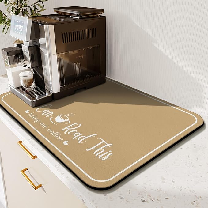 Coffee Bar Mat for Countertops 23inx15in, Absorbent Hide Stain Anti-Slip Cafe by Kuyig+Home