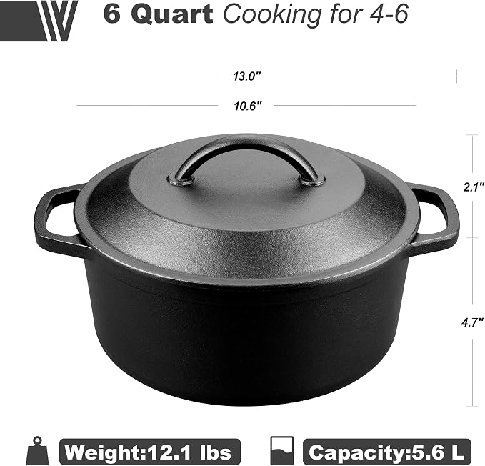 VORRINGARD Pre-Seasoned Cast Iron Dutch Oven - Image 2