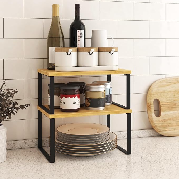 Kitchen Cabinet Organizer Shelf Set of 4, Sturdy Kitchen Counter Shelves - Image 3