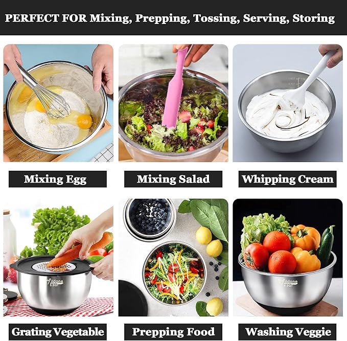 Wildone Mixing Bowls with Airtight Lids, with 3 Grater Attachments, Scale Marks - Image 4