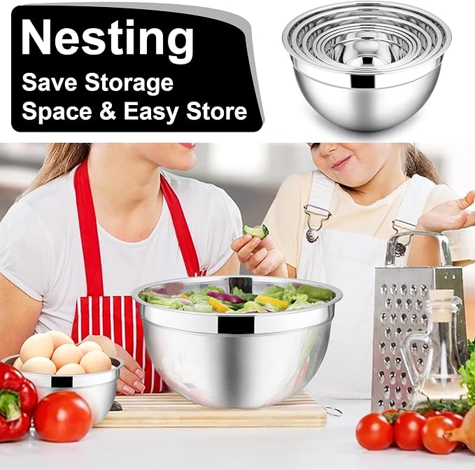 E-far Mixing Bowls with Lids, 12-Piece Stainless Steel Salad Bowls Metal - Image 6