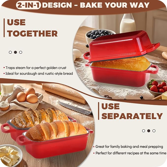 Cast Iron Bread Loaf Pan with Lid, 2 In 1 Loaf Pans - Image 4
