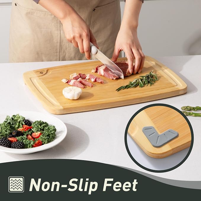 Bamboo Cutting Board Set Non Slip Feet - Image 3