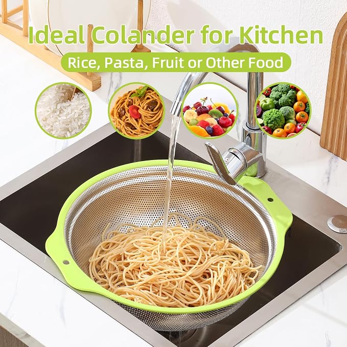 Colander Stainless Steel Microporous, 5QT Large Capacity Rice Washer - Image 2
