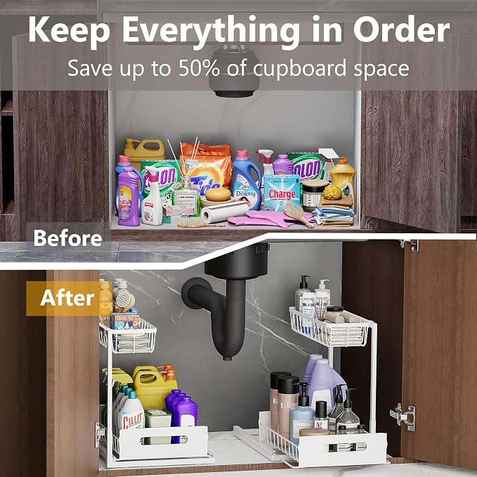 Ceetug Under Sink Organizers and Storage 2 Tier Slide Out Kitchen Cabinet - Image 3