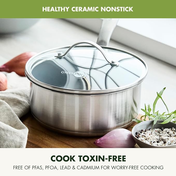 GreenPan Stainless Steel Treviso 2.1QT Saucepan - Image 2