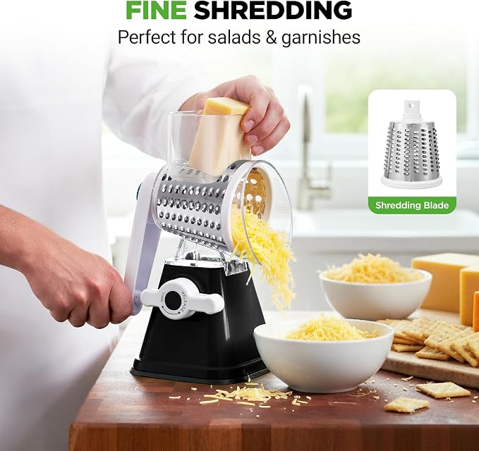Nutrichef 3 in 1 Cheese Grater & Shredder | Strong Suction Base, Rotary Handle - Image 4