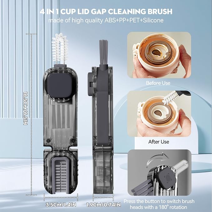VIDONIO 4 in 1 Cup Lid Gap Cleaning Brush, Mutipurpose Tiny Silicone Cup Holder - Image 2
