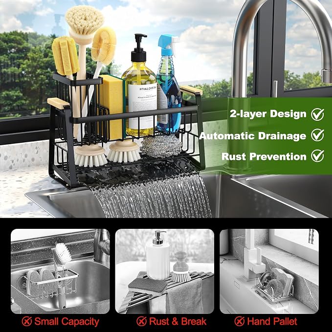 Housolution Sink Caddy Organizer, 2-Tier Sponge Holder - Image 6