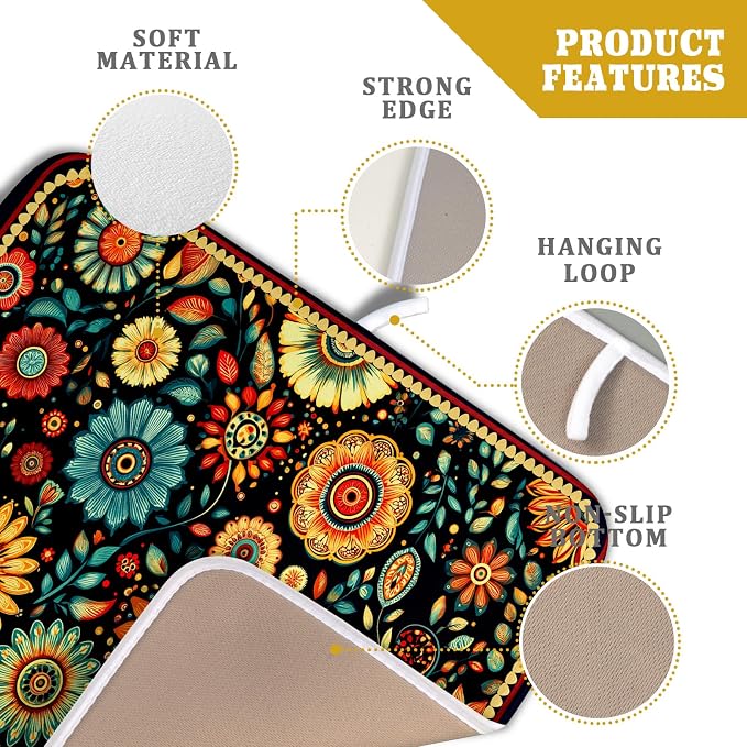 Bohemian Style Flowers Drying Pad Boho Floral Dish Drying Mat - Image 4