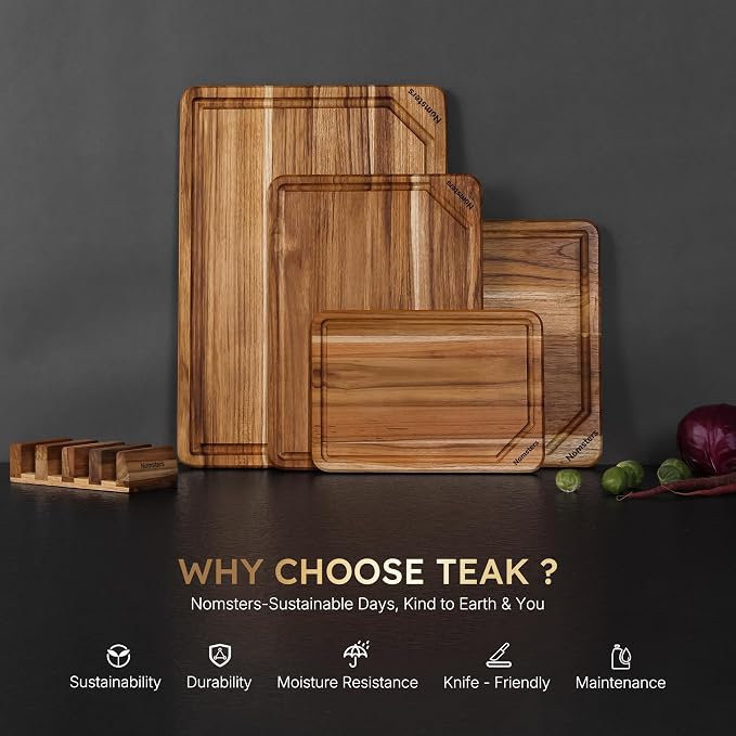 4 Pack Teak Wood Cutting Board Set - Image 3