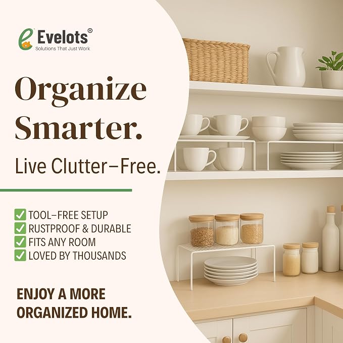 Evelots Wire Rack Cabinet Shelf Organizer -2 Pack Sturdy Metal Cabinet Riser - Image 8